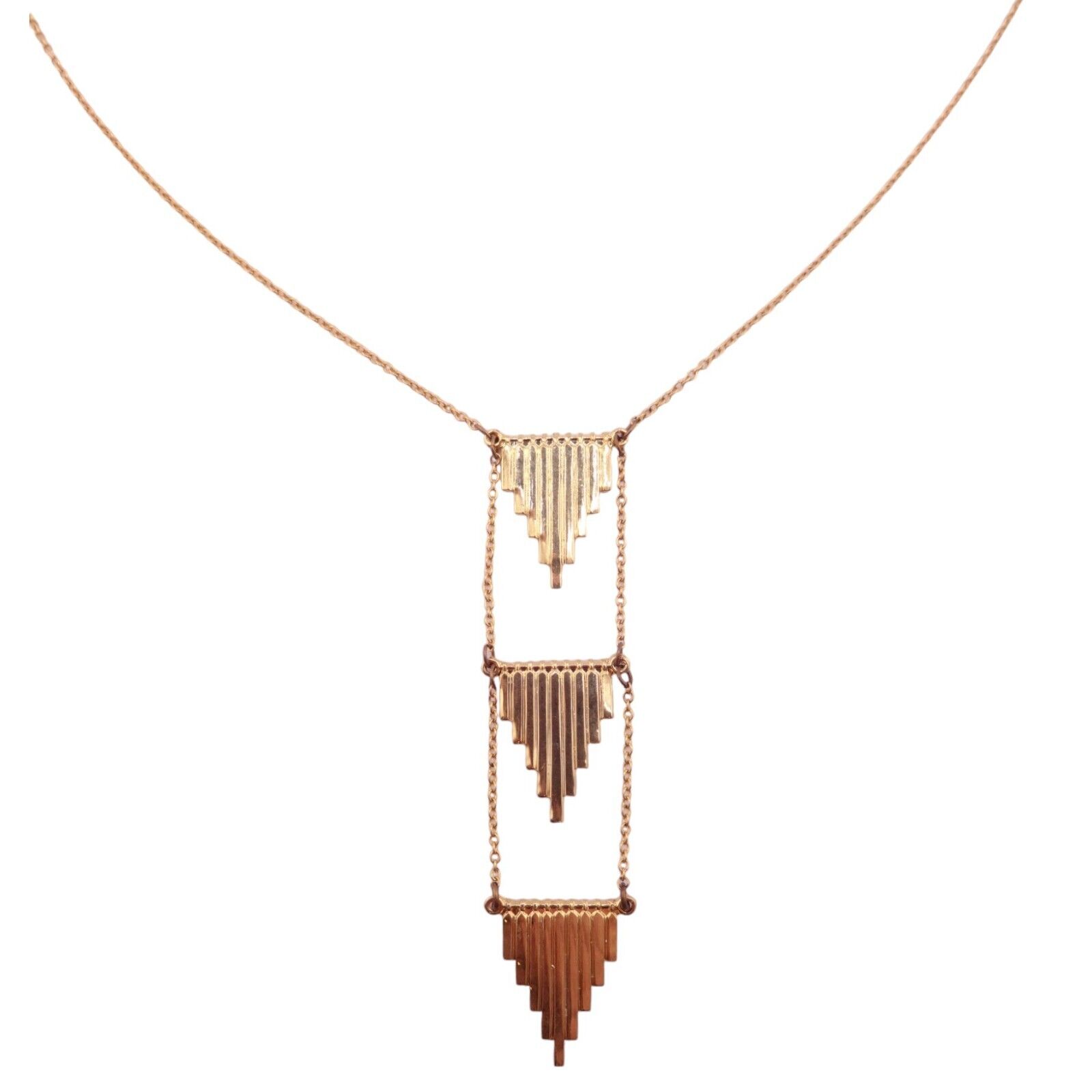 A.V.Max Gold Plated 3 Reverse Triangle Ladder Style Pendant Necklace Nwot